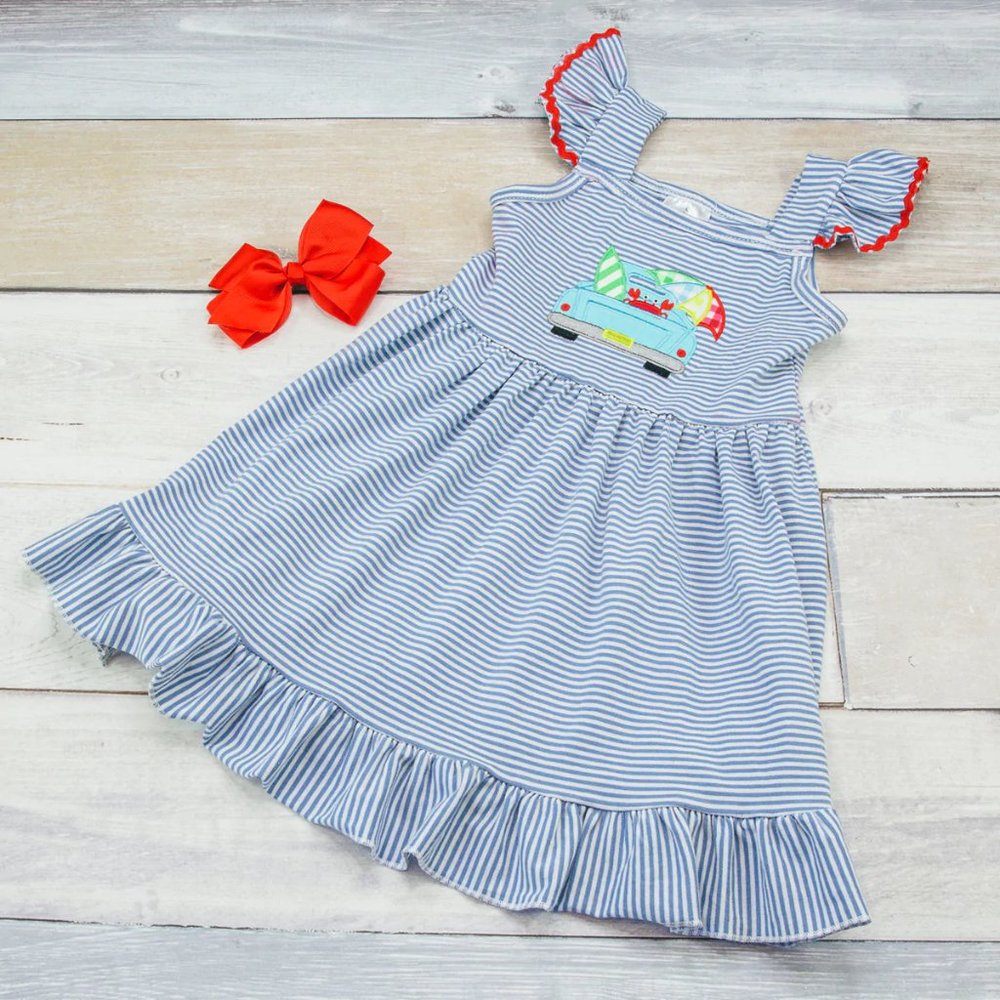 Okie & Lou We're Going to the Beach Dress Navy Stripe
